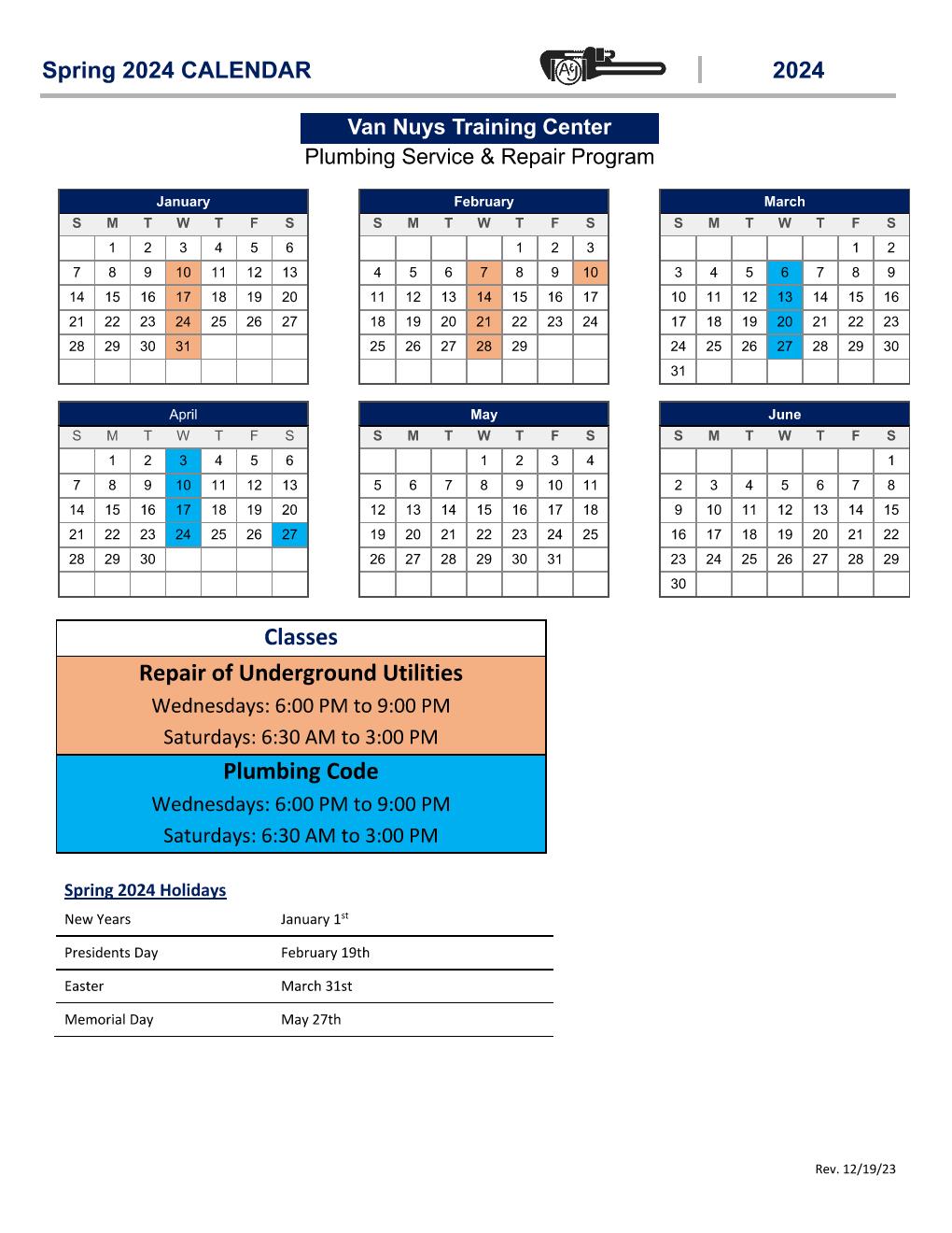 Current Service & Repair Calendar for Van Nuys